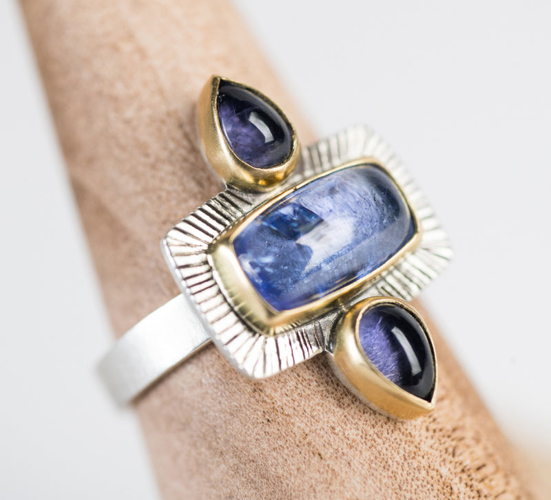 Florence Tanzanite & Iolite Ring in Gold and Silver, US  Size 6 1/2