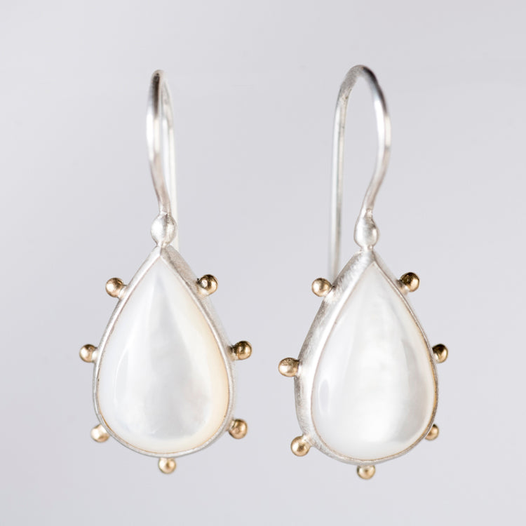 Mercury Mother of Pearl Earrings in Silver & Gold Granule Halo