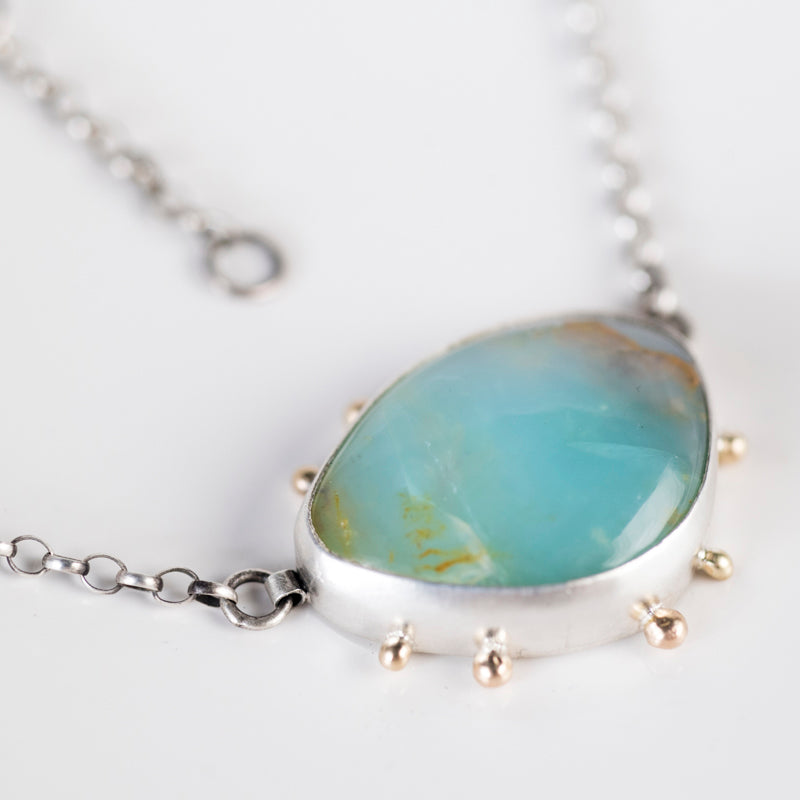 Ceres Peruvian Opal Necklace, Silver w/ 14k Gold Granules