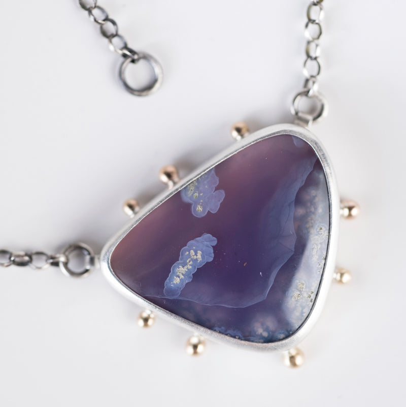 Ceres Purple Chalcedony w/ Moss Inclusions in Silver & 14k Gold