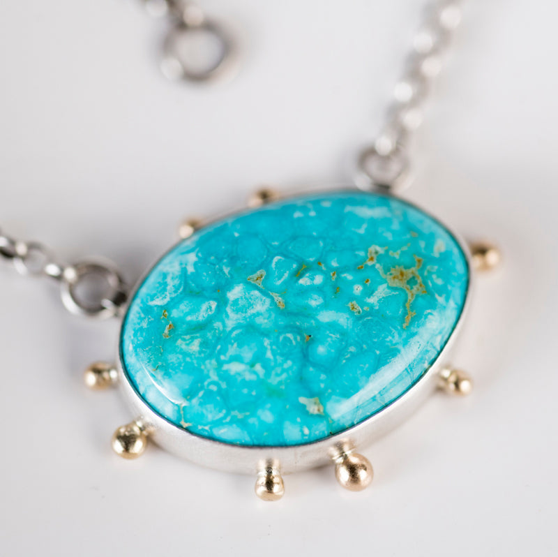 Ceres Turquoise Necklace, Silver w/ 14k Gold Granules, OOAK