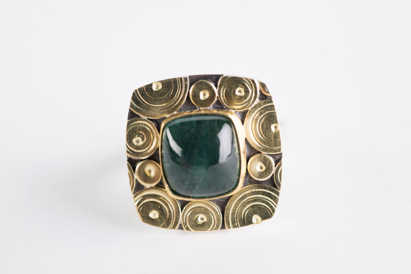 Osaka Blue Green Tourmaline Ring in 18k Gold & Silver - Size 7 1/4