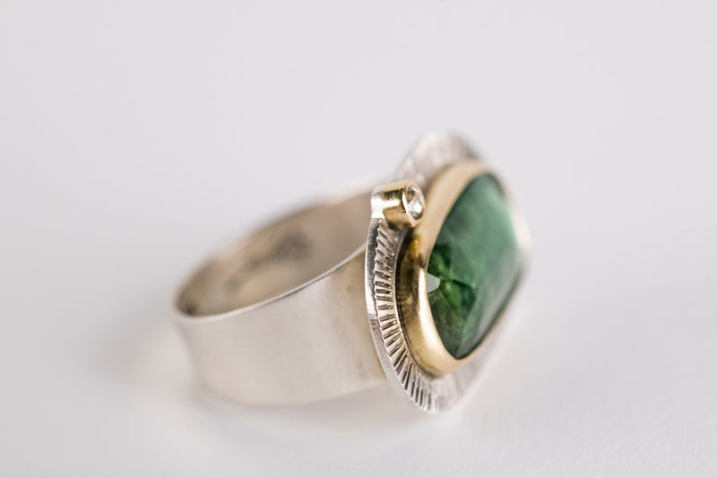 Milan Green Tourmaline & Diamond Ring, US 7