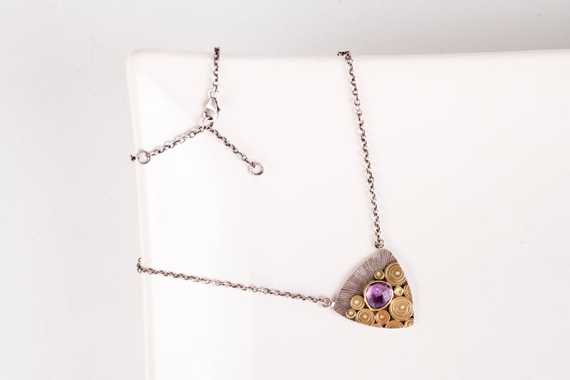 Antigua Amethyst Patchwork Pendant in 18k Gold & Silver