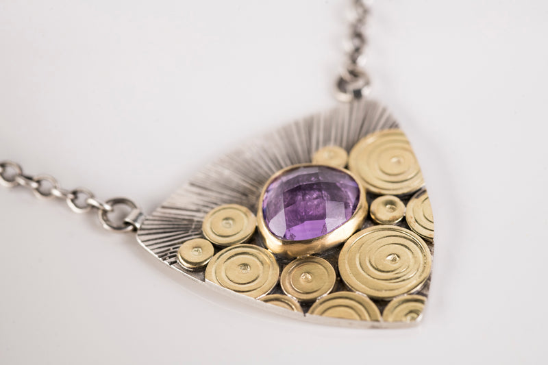 Antigua Amethyst Patchwork Pendant in 18k Gold & Silver