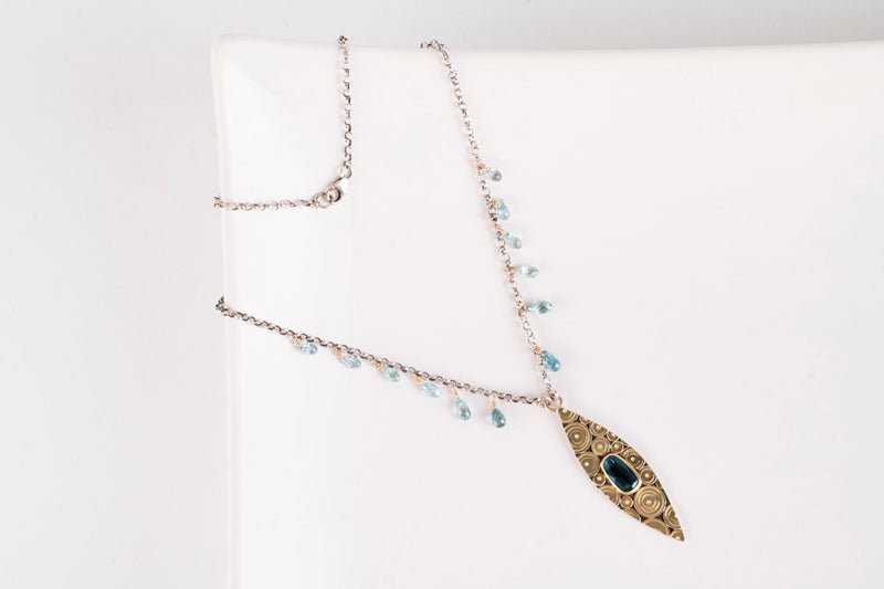 Antilles Indicolite Tourmaline & Blue Zircon Necklace in 18k Gold & Silver