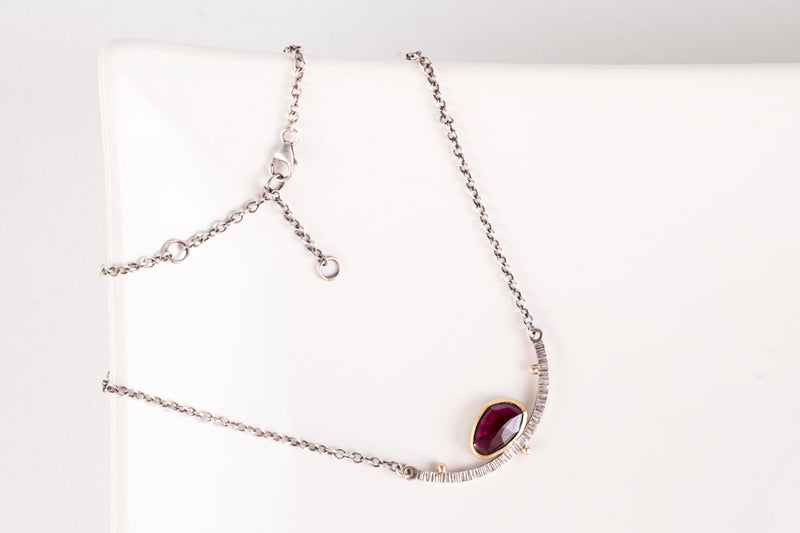 Mimas Rose Cut Garnet in Gold w/ Silver Cradle