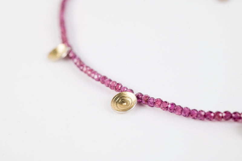 Elsa Rhodolite Garnet Strand Necklace w/ Gold & Silver Domes