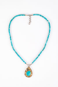 Sumatra Turquoise & London Blue Topaz Necklace in Silver & 18k Gold