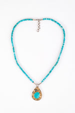 Sumatra Turquoise & London Blue Topaz Necklace in Silver & 18k Gold