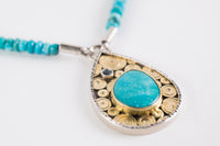 Sumatra Turquoise & London Blue Topaz Necklace in Silver & 18k Gold