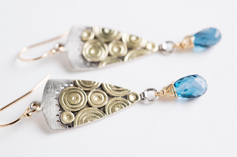 Caicos London Blue Topaz Dangles in Gold & Silver