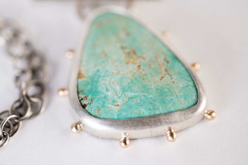 Callisto Royston Turquoise Toggle Pendant in Silver w/ 14k Gold