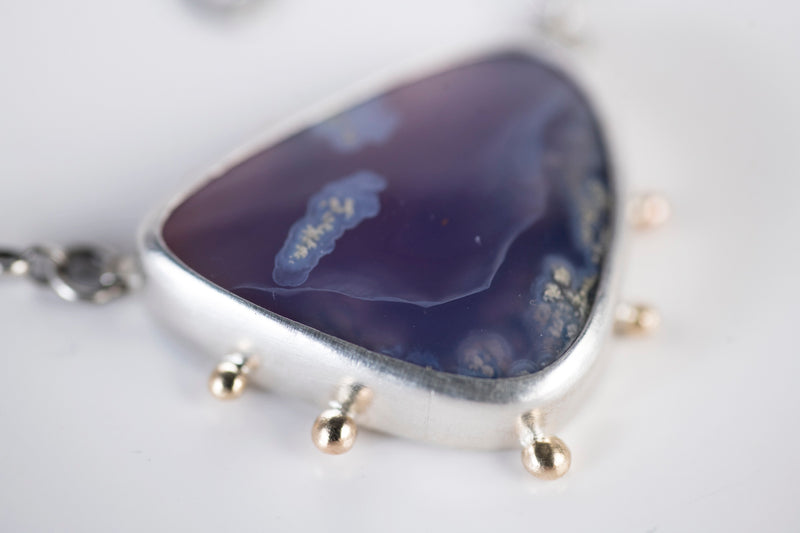 Ceres Purple Chalcedony w/ Moss Inclusions in Silver & 14k Gold