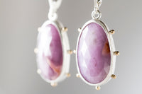 Hailey Pink Sapphire Earrings in Silver Bezel w/ Gold Granule Halo