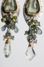 Venice Moss Aquamarine & Gem Tassel Earrings in Gold & Silver