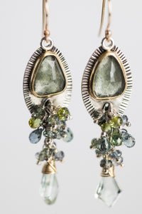 Venice Moss Aquamarine & Gem Tassel Earrings in Gold & Silver