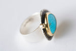 Milan Turquoise & Diamond Ring in 18k Gold, Silver, Size 6 3/4