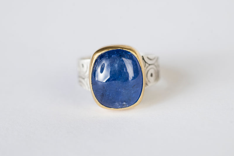 Majorca Tanzanite Ring in 18k Gold on Silver Band - Size 7 1/2