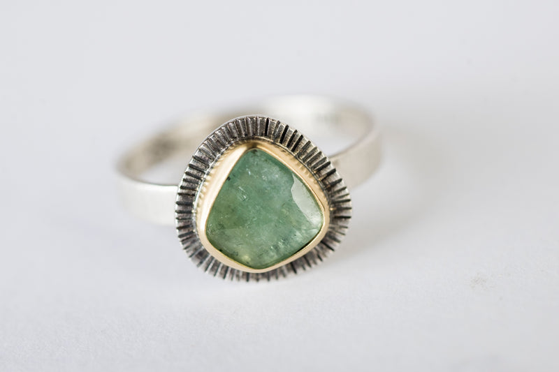 Sorento Green Tourmaline in 18k Gold & Silver Ring, Size 7