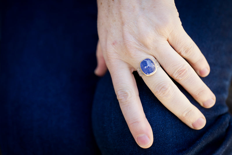 Majorca Tanzanite Ring in 18k Gold on Silver Band - Size 7 1/2