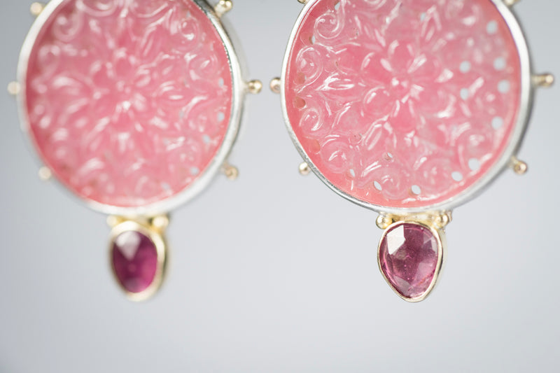 Aurora Carved Quartzite & Pink Tourmaline Earrings