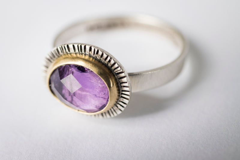 Sorento Amethyst in 18k Gold & Silver Ring, Size 7