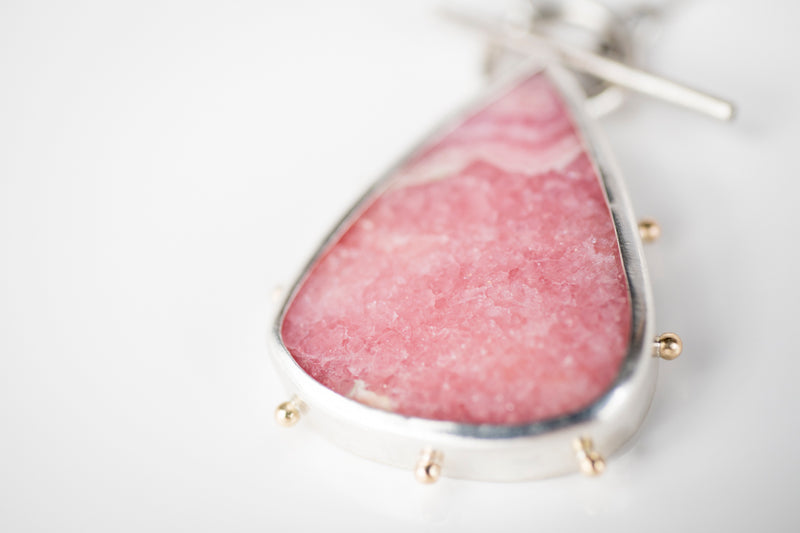 Callisto Rhodochrosite Toggle Pendant in Silver w/ 14k Gold Granules