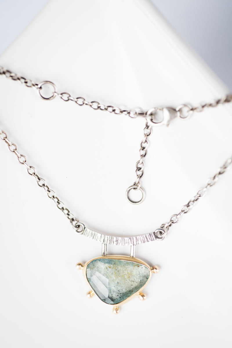 Chiron Moss Aquamarine Pendant Necklace in Gold & Silver