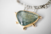 Chiron Moss Aquamarine Pendant Necklace in Gold & Silver