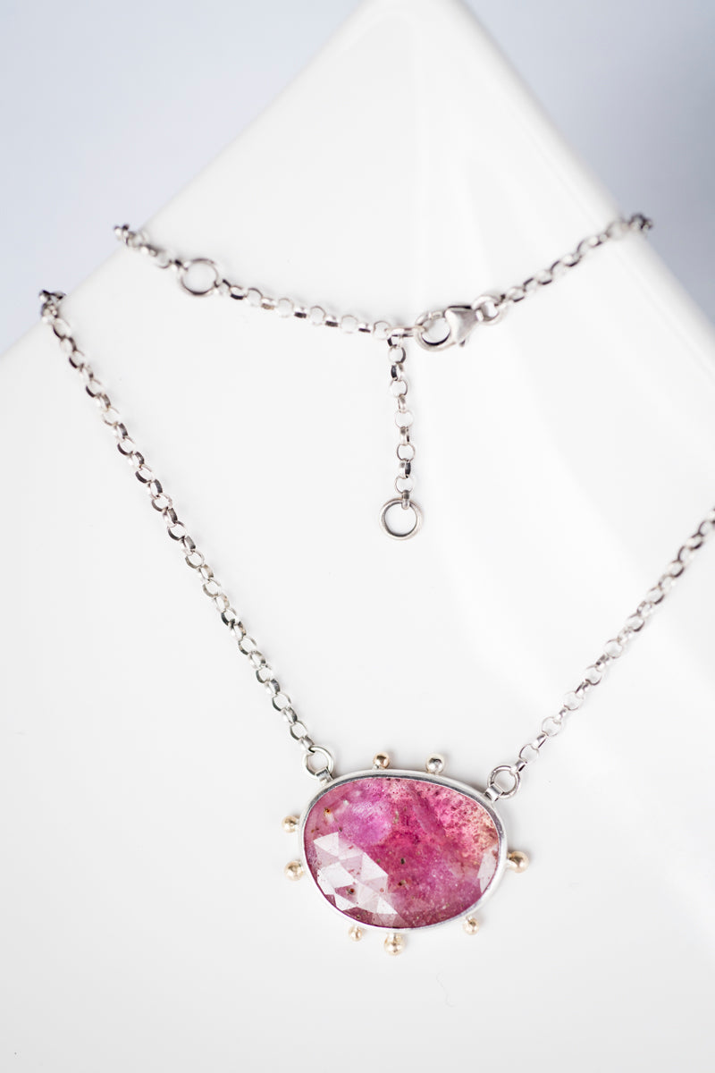 Ceres Pink Sapphire in Silver w/ Gold Granule Halo