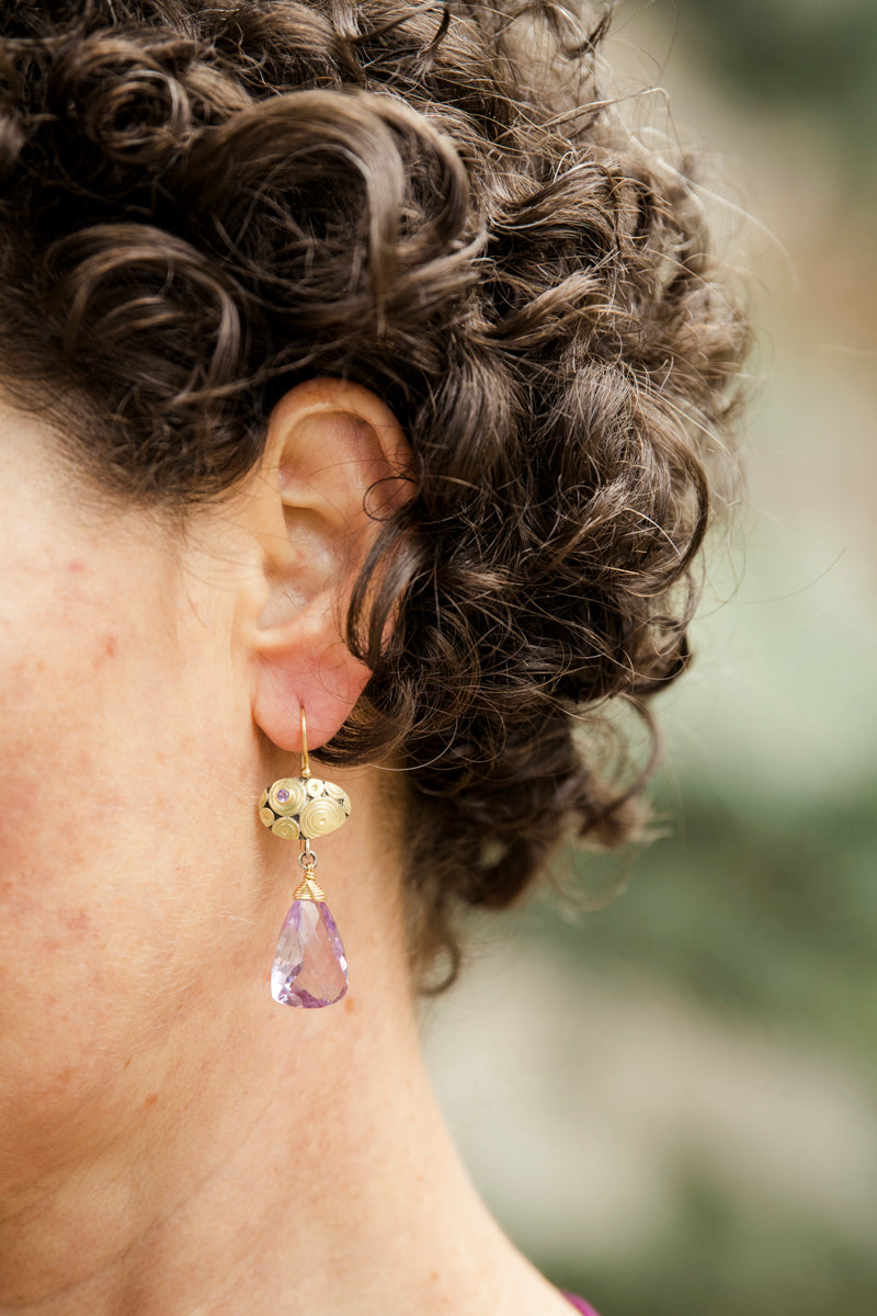 Corsico Pink Amethyst & Lavender Sapphire Earrings in Gold & Silver