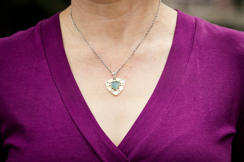 Madeira Blue Tourmaline & Diamond Pendant in Gold & Silver