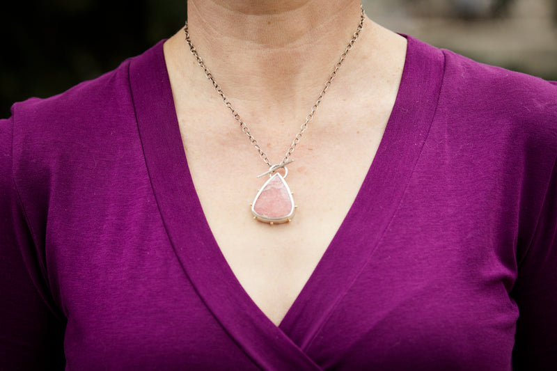 Callisto Rhodochrosite Toggle Pendant in Silver w/ 14k Gold Granules