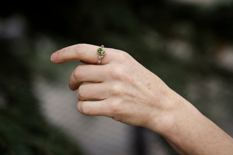 Venus green Tourmaline & blue green Sapphire Ring