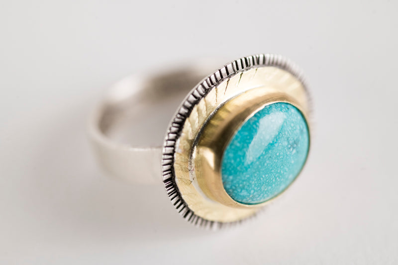 Paris White Water Turquoise Ring in 18k Gold & Silver - Size 6