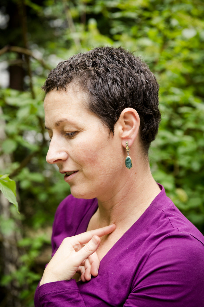 Bali Raw Emerald Hoop w/ Dangle Earrings