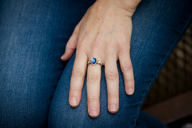 SAMPLE SALE - Kenai Kyanite Ring in Silver & 18k Gold - Size 7 1/4