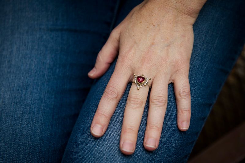 Sydney Pink Tourmaline Ring in 18k Gold & Silver - Size 6 3/4