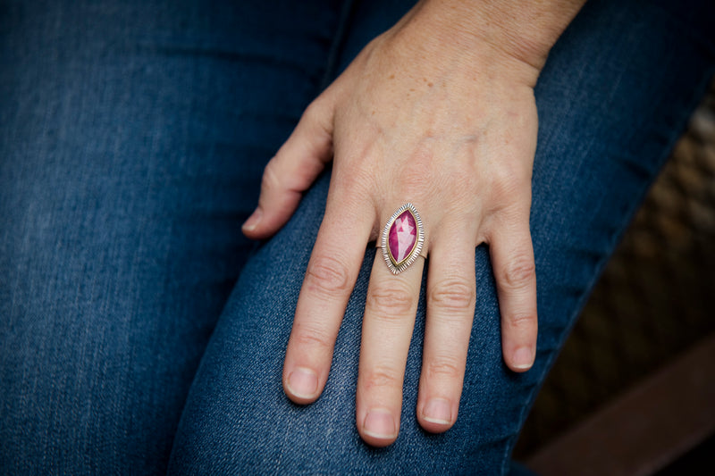 Rota Pink Sapphire Marquise Ring in 18k Gold & Silver - size 7 1/4