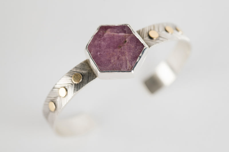 Geneva Raw Pink Sapphire Geometric Cuff Bracelet