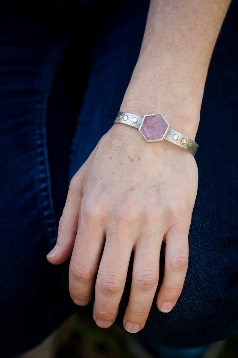 Geneva Raw Pink Sapphire Geometric Cuff Bracelet