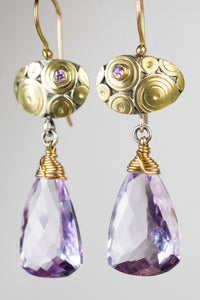 Corsico Pink Amethyst & Lavender Sapphire Earrings in Gold & Silver