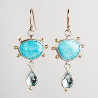 Europa Turquoise & Topaz Earrings, 14k Gold & Silver