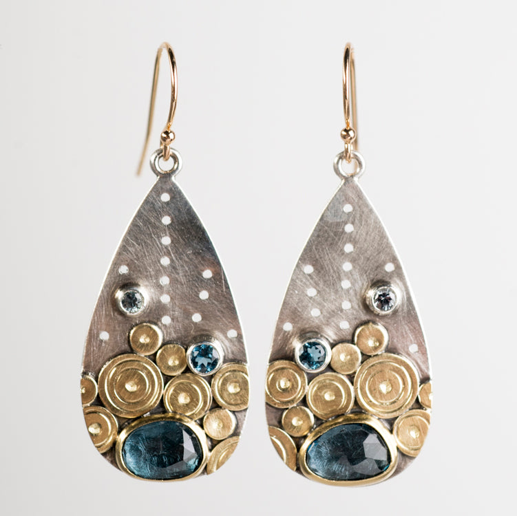 Hilo London Blue Topaz & Sapphire Earrings in Gold and Silver