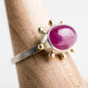 Hailey Pink Sapphire Ring in Silver w/ Gold Granule Halo - Size 6 3/4