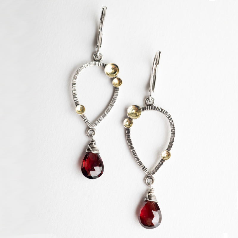 Galena Garnet Dangle Earrings in Silver w/ Gold Accents