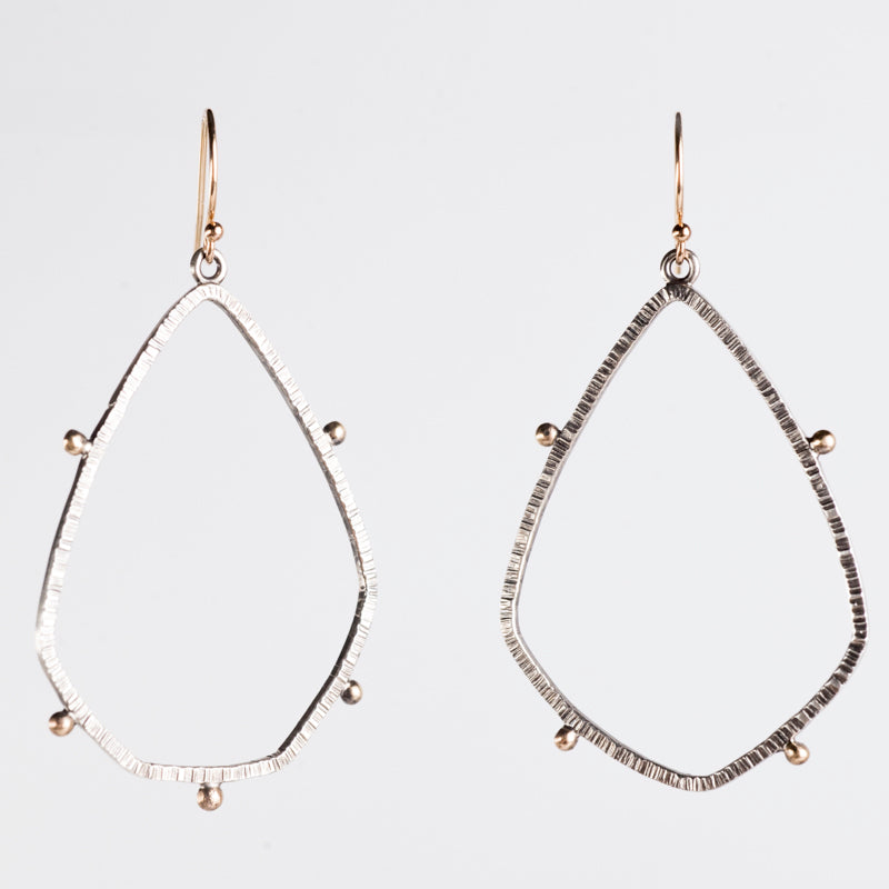 Orion Textured Teardrop Hoops in 14k Gold & Silver, Medium