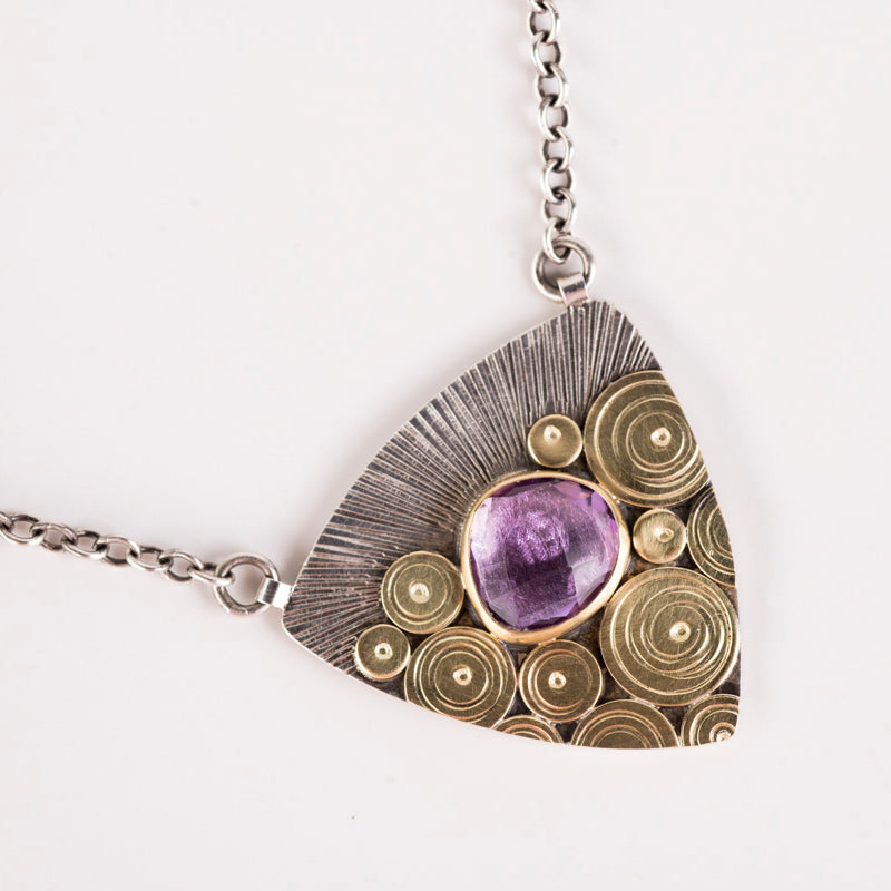 Antigua Amethyst Patchwork Pendant in 18k Gold & Silver