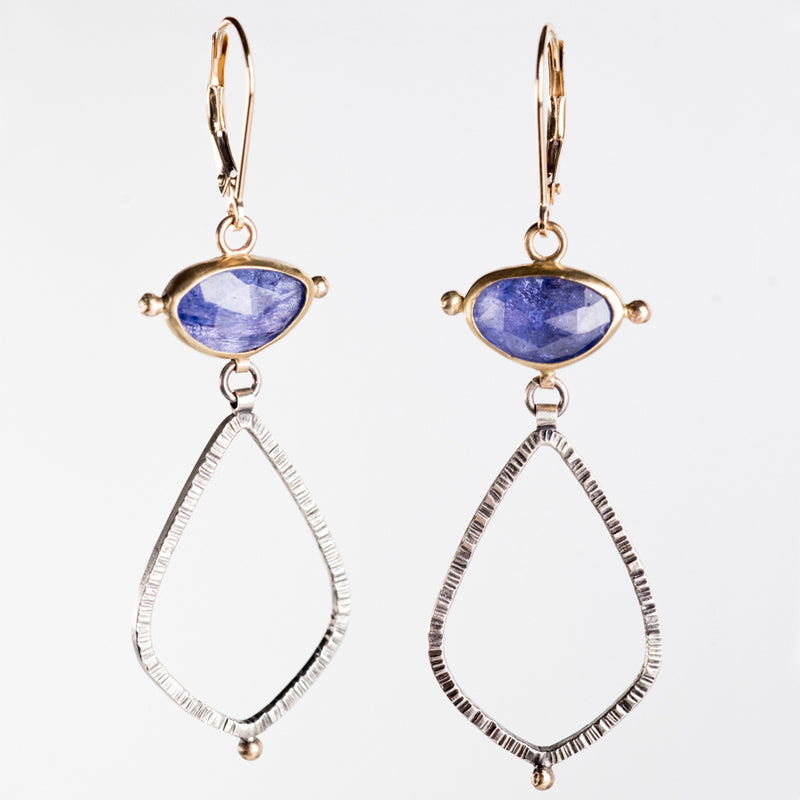 Astraea Tanzanite Small Dangle Earrings in Gold & Silver